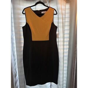 NWT From Macy's‎ Kasper Black Colorblock V-Neck Sheath Dress Size 12